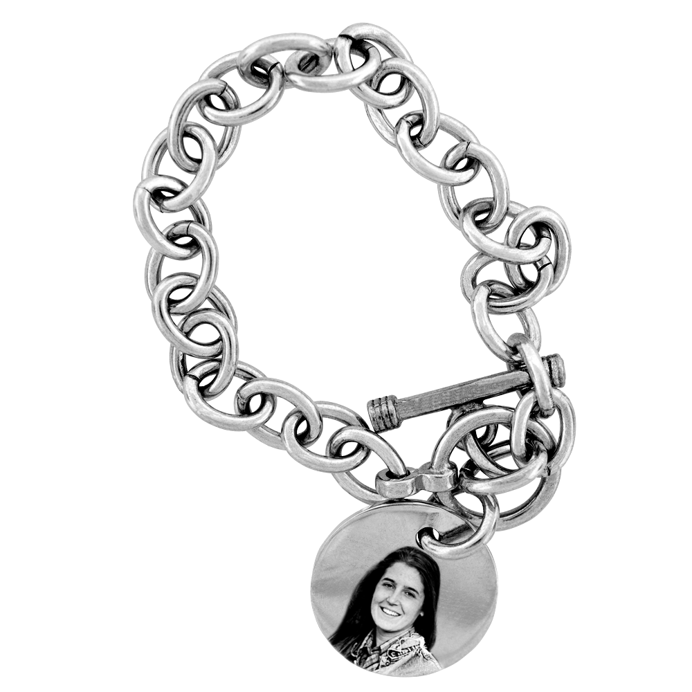Toggle Style Bracelet with Round Charm - Sterling Silver